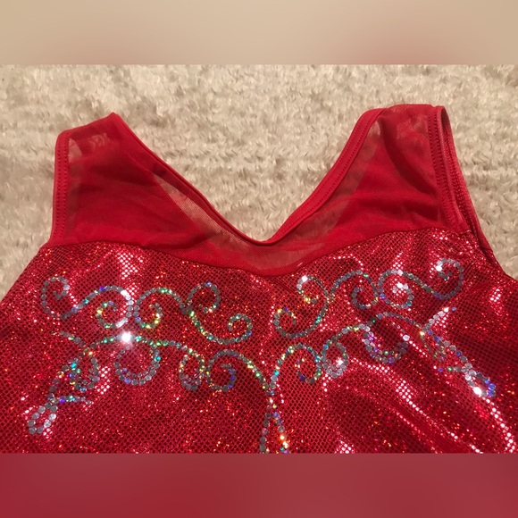 GK Elite Laurie Hernandez Edition Girls Gymnastics Leotard Red Shimmer Mesh - Picture 5 of 9